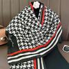 Autumn new thousand bird grid cotton and linen feel plaid scarf warm neck protection shawl dual-purpose foreign style fashion high sense