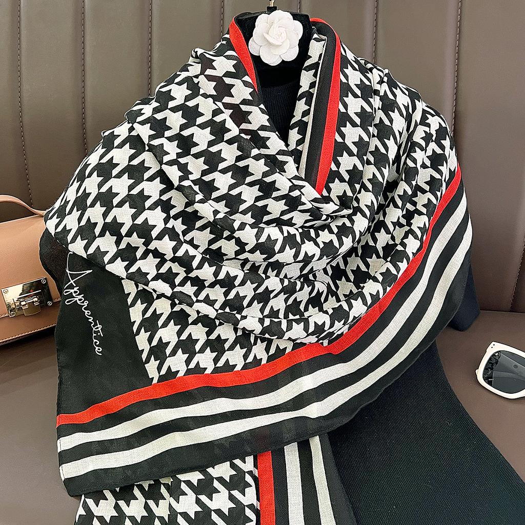 Autumn new thousand bird grid cotton and linen feel plaid scarf warm neck protection shawl dual-purpose foreign style fashion high sense