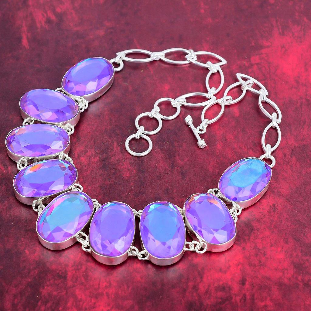 Mystic Topaz 925 Solid Sterling Silver Necklace, Handmade Gemstone Jewelry Necklace, For Memorial Day