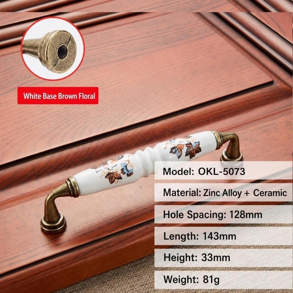 1PC Floral Pattern Vintage Drawer Handles Zinc Alloy Furniture Knobs Ceramic Cabinet Pulls Wardrobe