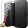 Case for Redmi Note 12 Pro+ with 2 Tempered Glasses, Full Shockproof Leather Effect Wallet Black