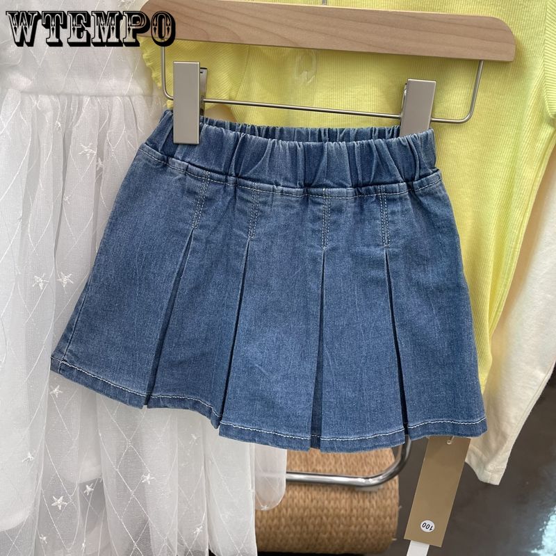 Детская одежда Летняя плиссированная юбка для девочек Стильная джинсовая юбка и брюки для маленьких девочек