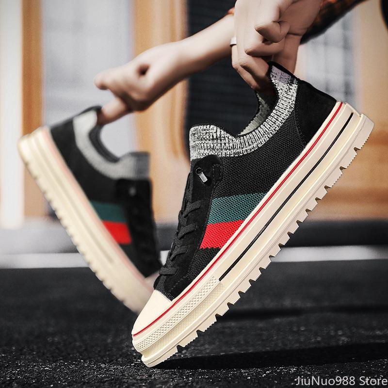 2024 Новые мужские повседневные туфли весна-лето полосатые уличные крутые мужские туфли для скейтбординга на плоской подошве дышащие трикотажные мокасины без застежек