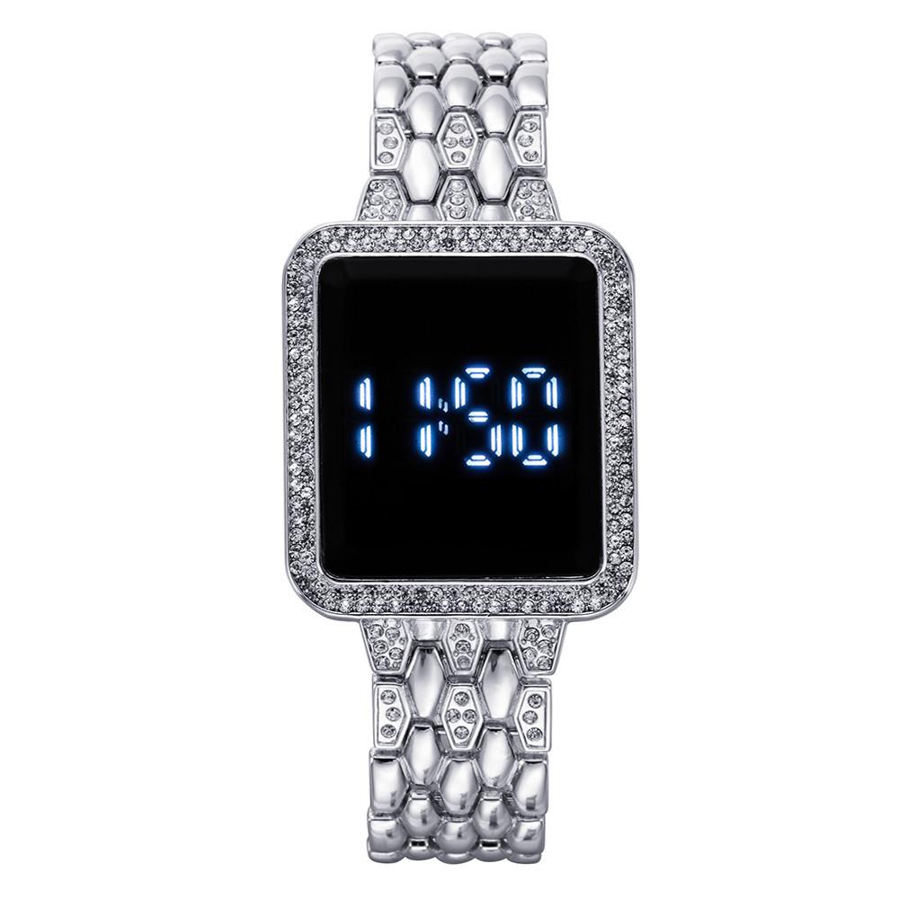 Rhinestone Digital Watch for Women Simple Touch Screen LED Ladies Wristwatch