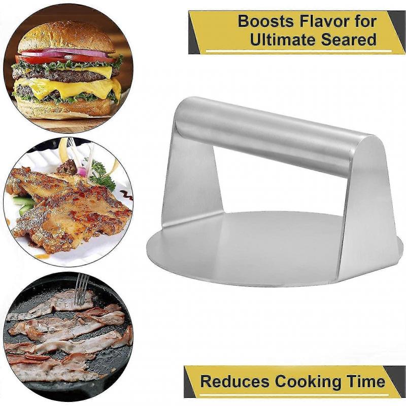 Burger Smash Press 5.5 Inch Stainless Steel Grill Press Bacon Press Meat Press Smash Burger Smasher Round Design