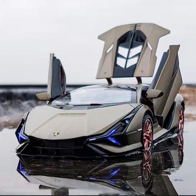 Новый 1:24 Lamborghini Sian FKP 37 Car Sports Car Model Diecast Sound Super Racing Car Lifting Tail Wing Wheels Children Boys Gift