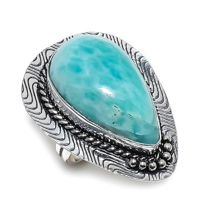 Кольцо из серебра 925 пробы с драгоценным камнем амазонит, размер 8