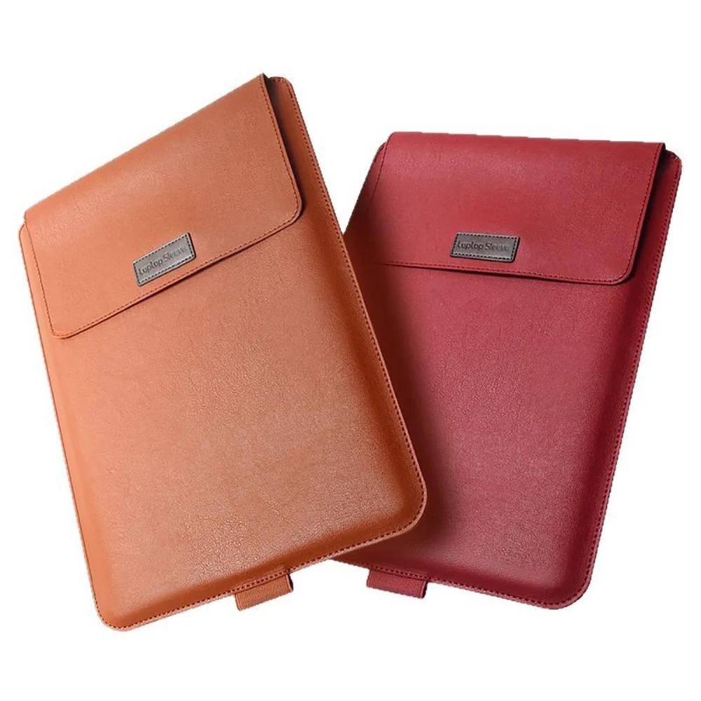 Laptop Sleeve Bag Pu Leather Waterproof Laptop Stand Notebook Pouch 13 14 15 16 Inch for MacBook Air Dell Lenovo Notebook Cover