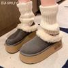 Меховая платформа Женские хлопковые тапочки Замшевые балетки Мюли Зимняя мода Ботильоны с ремешком на пятке Женский тренд 2025 Теплые Женские Зимние Ботинки