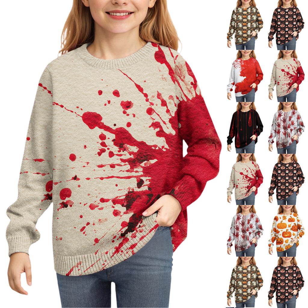 Толстовки на Хэллоуин для детей, мальчиков и девочек, вязаный свитер, милая рубашка, осенние пуловеры с круглым вырезом