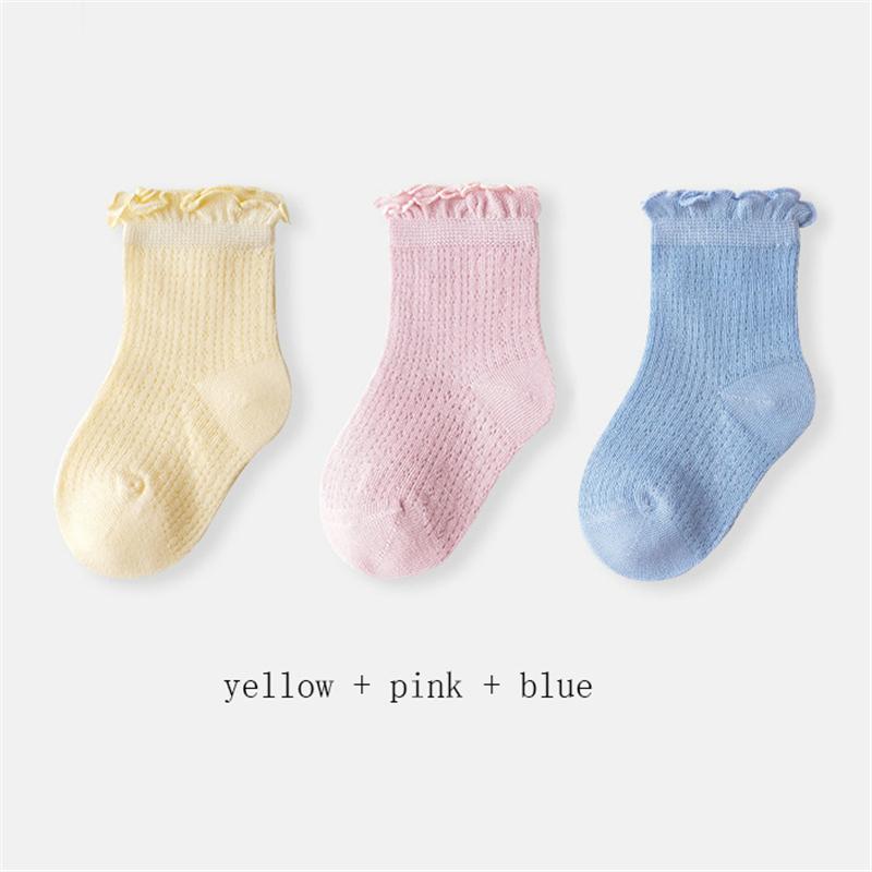 3 пары/лот Летние детские сетчатые тонкие носки однотонные мягкие хлопковые носки для новорожденных носки с рюшами для маленьких девочек милые дышащие носки