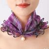 Lace Elegant Thin Neckerchief Colorful Print Mesh Scarf Faux Pearl Pendant Neck Scarf Gauze Women Accessories