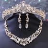 DIEZI 5 Colors Luxury Crystal Tiara Necklace Earrings For Women Wedding Party Elegant Bridal Bride Rhinestone Crown Accessories