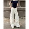 Plus Size American High Street White Cargo Jeans Women Summer High Waist Straight Loose Drape Mop Wide Leg Pants