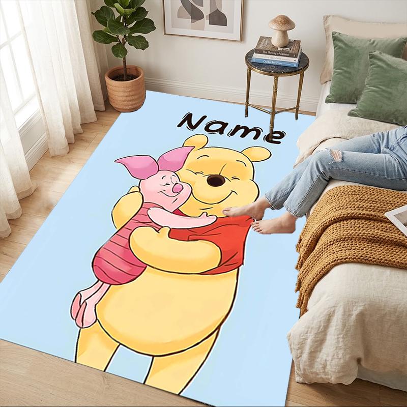 Custom Name Pooh Bear Living Room Non-Slip Area Rug Soft Carpet for Bedroom Kids Playroom Sofa Office Home Decor Doormat