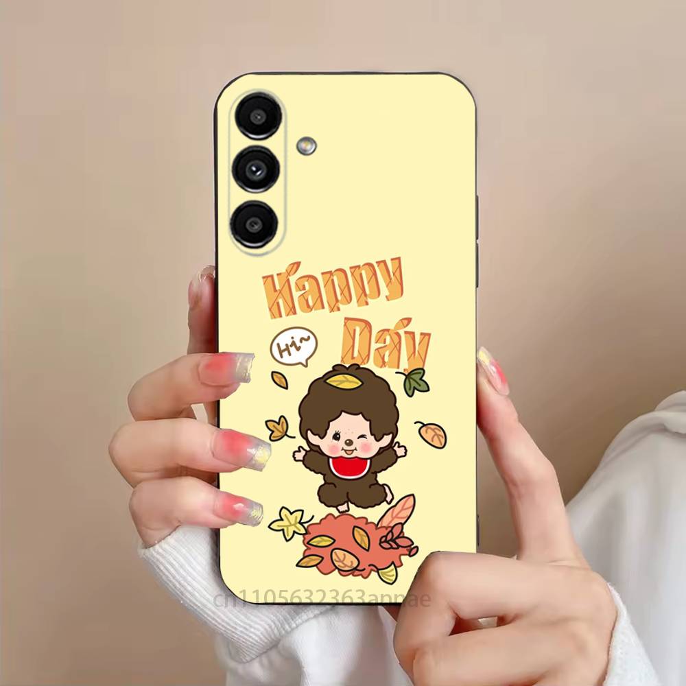 Милый чехол для телефона Monchhichis для Samsung S25,24,21,22,23,S30,Ultra,S20,Plus,Fe,Lite,Note,S10,S9, Черный Мягкий чехол