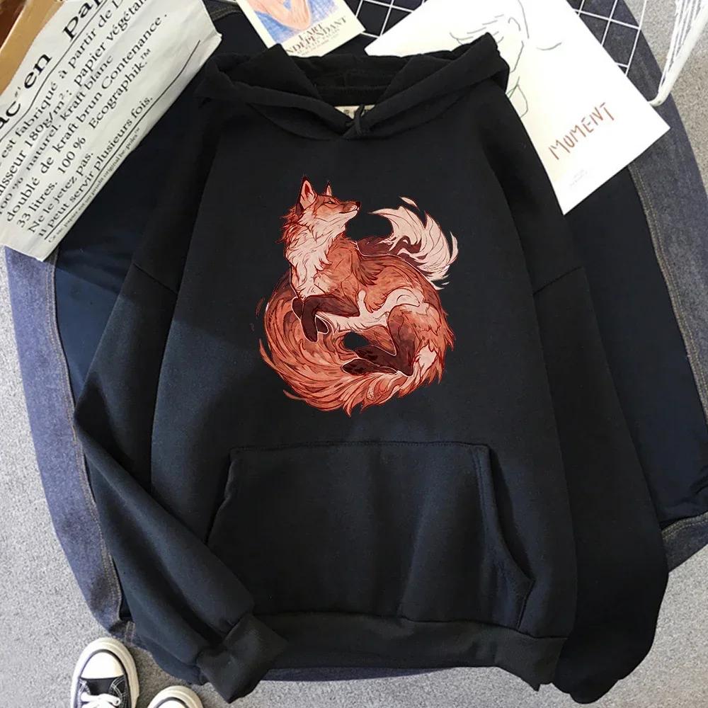 Толстовка Lovers Trend с капюшоном Fox Ukiyo-e Animal Japan Manga Hoodies Autumn Fleece Women Толстовки Cute Streetwear Hipster Men's Clothes