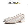 BEIJIANI 1389-2 Women's Mesh Slip-on Ballet Flats, Breathable Low-cut Mary Janes, Chunky Heel Shoes