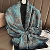 Large Square Teal Brown Women's Fashionable and Versatile Satin Beach Scarf