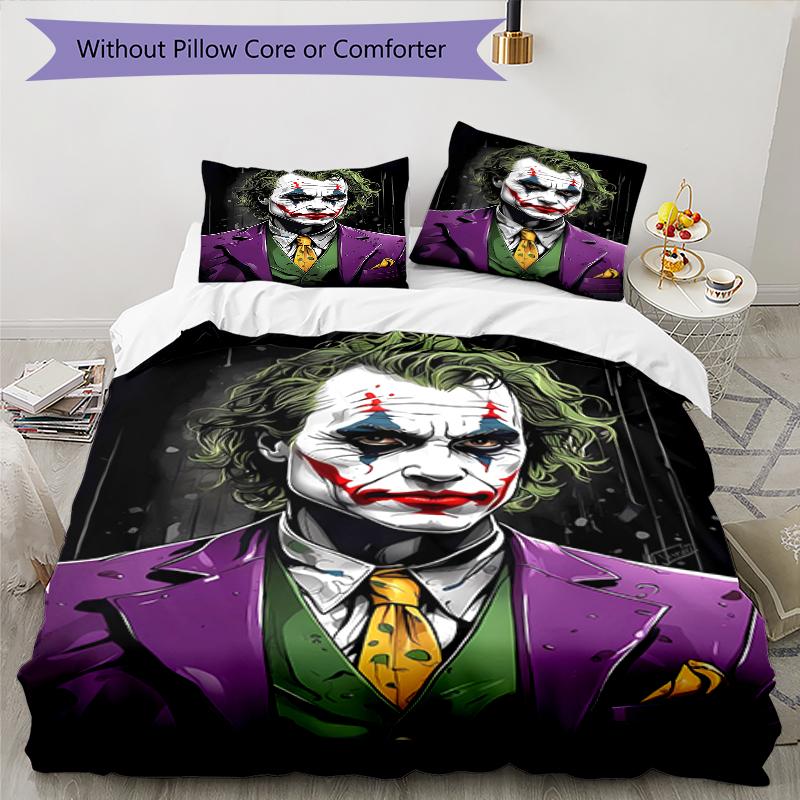 3pcs Joker character pattern bedding set duvet cover set includes duvet cover &pillowcases, perfect all season bedroom decoration & gift