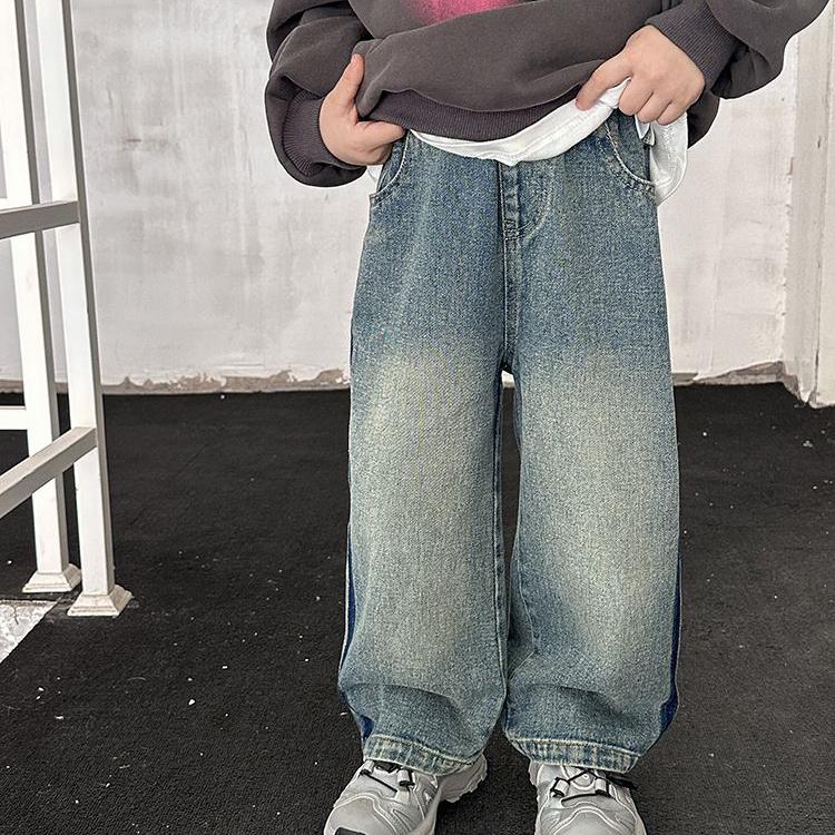 Длинные брюки для детей на весну и осень. Джинсы для мальчиков. Корейские прямые свободные брюки.