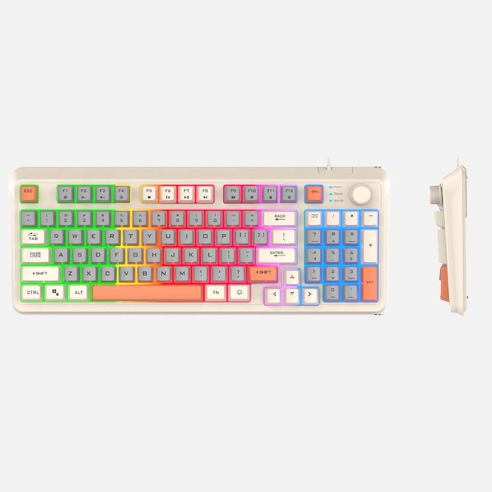 Механическая проводная RGB-клавиатура с регулируемой громкостью, отдельной ручкой, 94 клавиши, RGB, дизайн в смешанных цветах, светящаяся