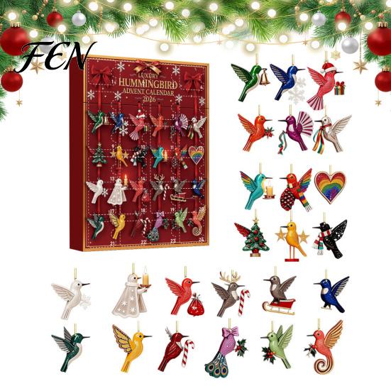 Christmas Collection Pieces Hummingbirds Advent Calendar 2026, 24 Days Countdown with Colorful Animal Ornaments Pcs 2D Acrylic Hummingbird for