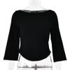 Womens Slim Fit T-Shirt Short Arc Hem Solid Color Crew Neck Casual Top