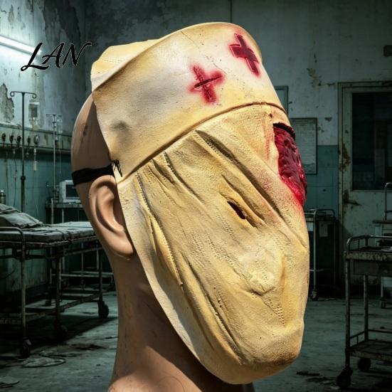Halloween Costume Party Accessory Scary Nurse Masque, Horror Blood Latex Full Face Masque for Cosplay, Haunted House Prop, Theme Decoration