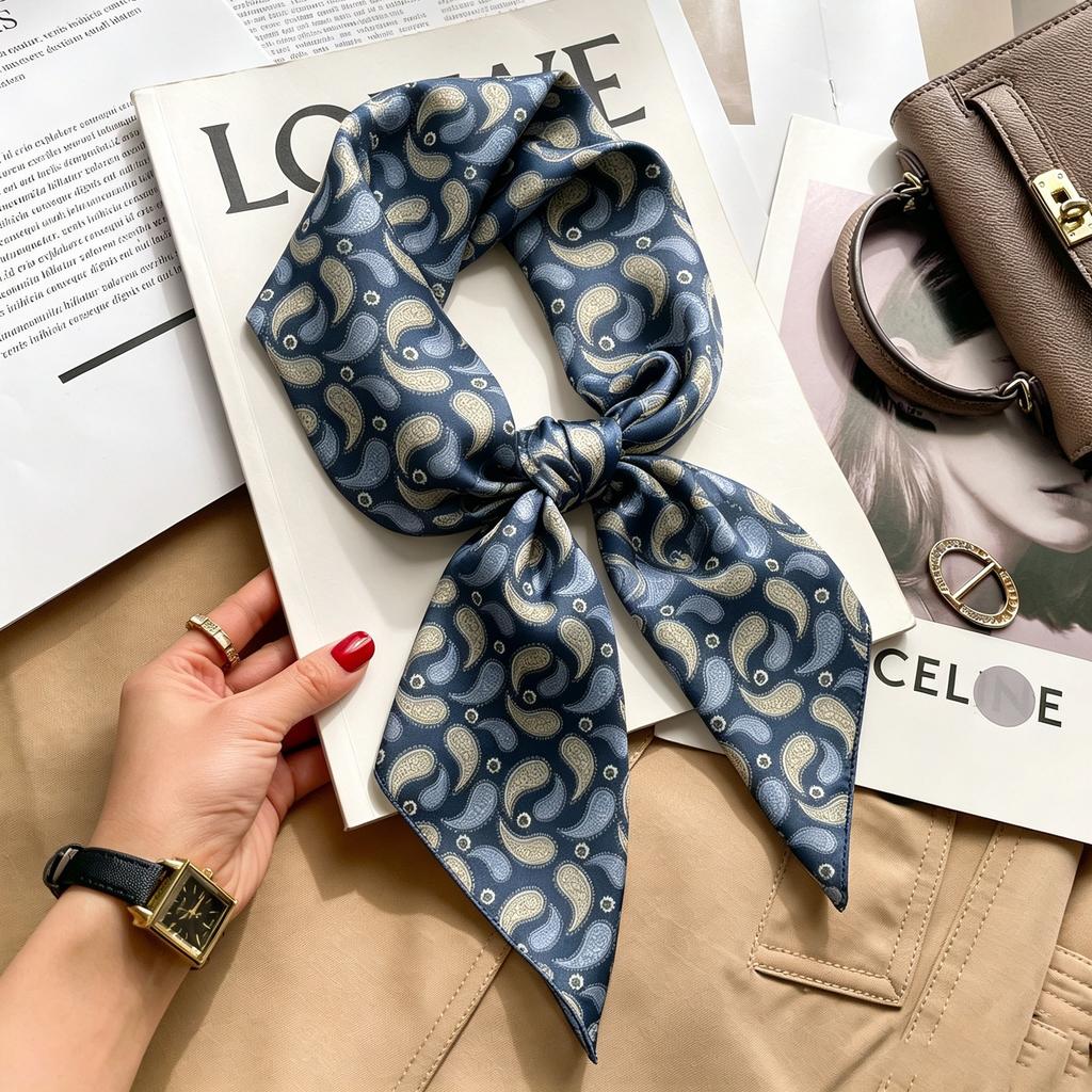 Autumn and winter Maillard cashew square scarf silk scarf women's shirt versatile neck small scarf tied hair decorative scarf