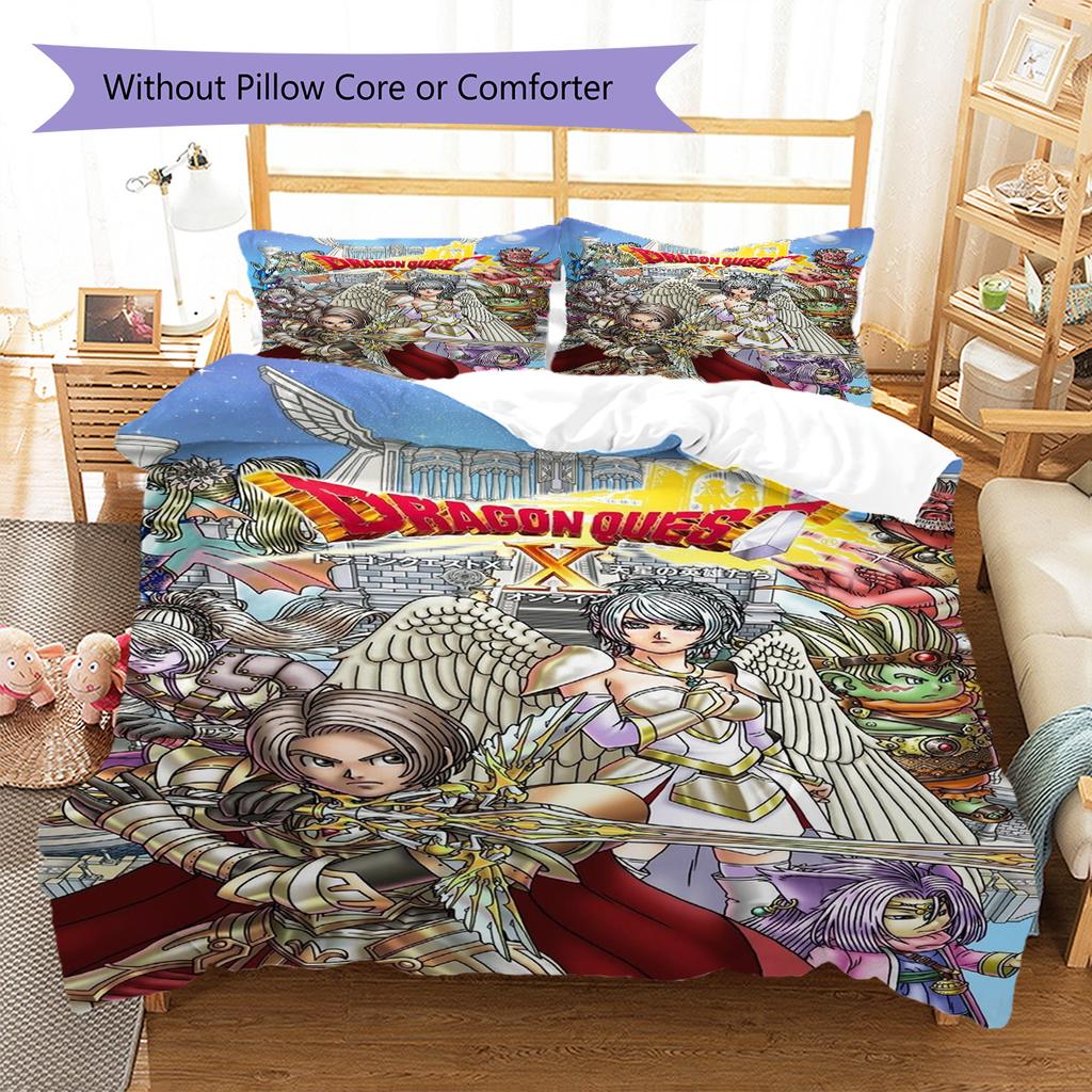 Dragon Quest Pattern Bedding Set Quilt Cover Pillowcase Home Decor Gift (1 * duvet cover + 2 * pillowcase, without core)