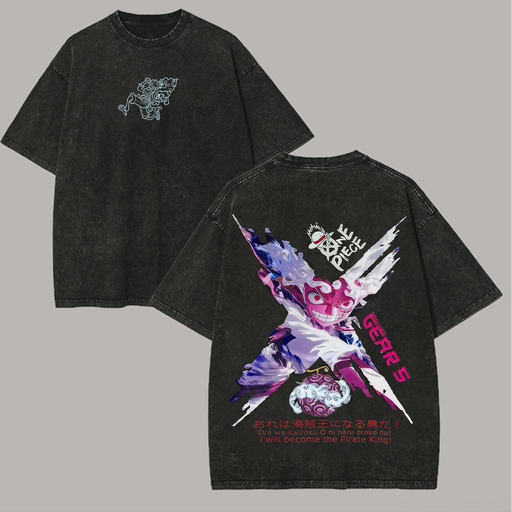 Anime One Piece Printed Tshirt Mens and Womens Washed Tshirt High Quality Vintage Cotton Tshirt Harajuku YK Tops