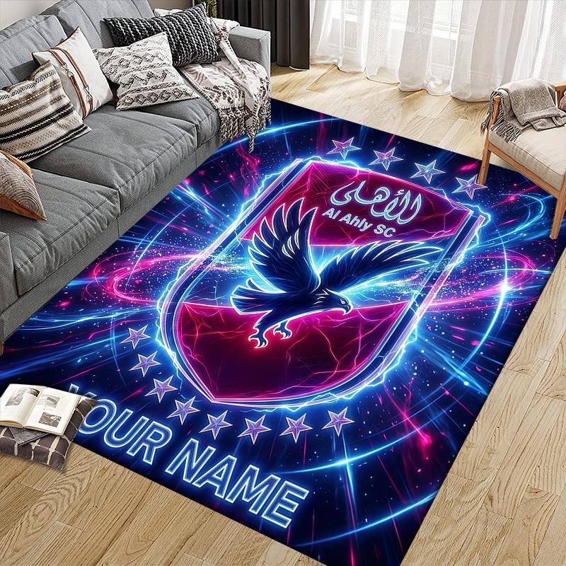 Custom Name Al Ahly SC2 Flannel Pattern Square Carpet,Area Rug,Carpet Rug for Living Room Bedroom Sofa Playroom Decor,Non-slip Floor Mat