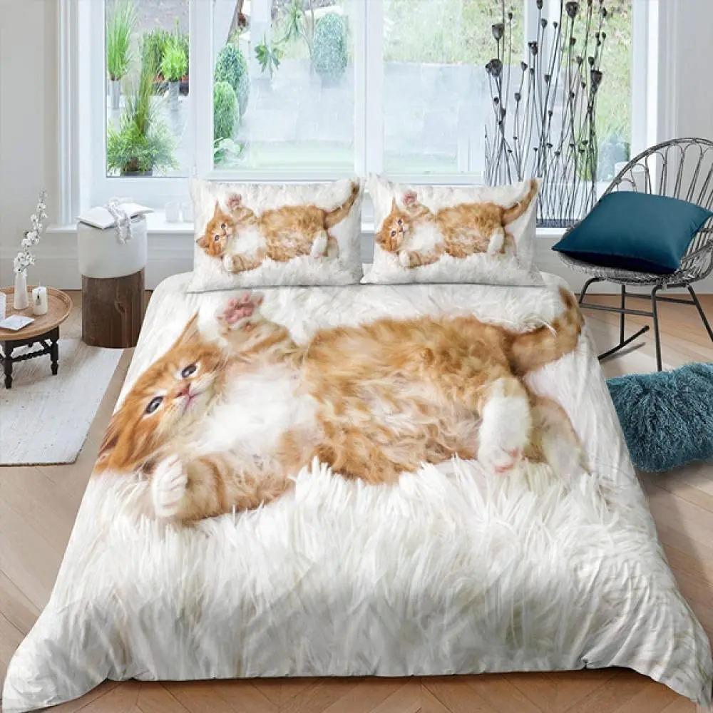 2026 Cat Duvet Cover Set Pet Cats Pattern Twin Bedding Set Cute Kitten For Polyester Mysterious Black Cat King Size Quilt Cover