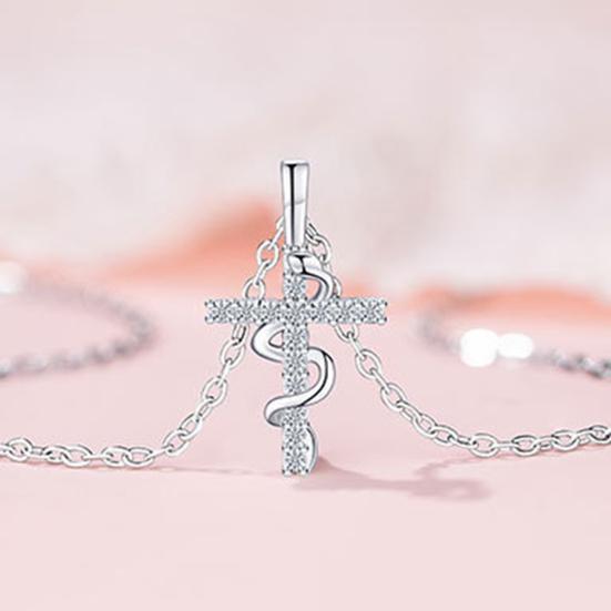 Женское ожерелье с подвеской в виде креста и змеи из кубического циркония, полая цепочка, регулируемая длина, гальваническое покрытие