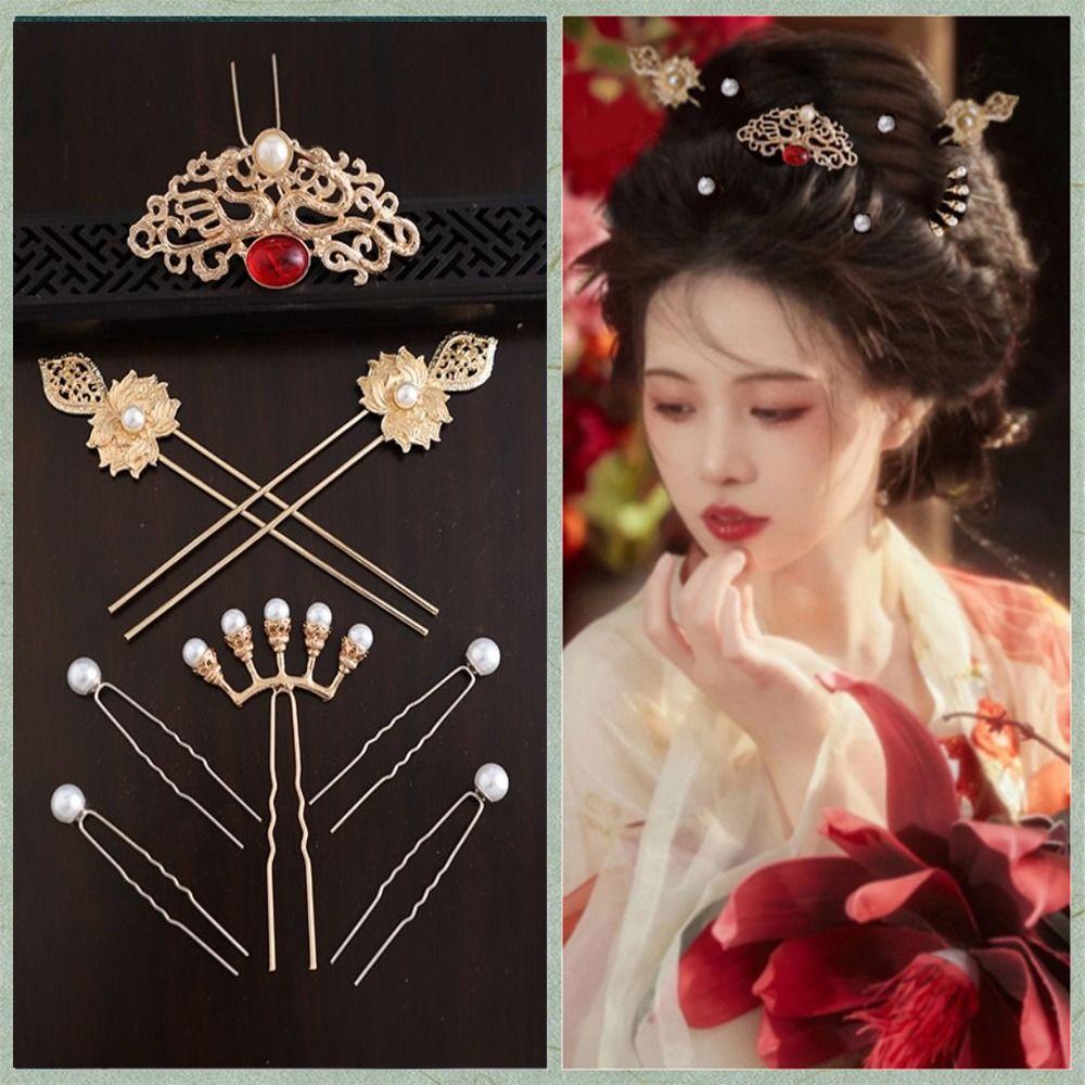 Роскошный набор заколок в китайском стиле, женские украшения для волос ручной работы, винтажный набор заколок для волос в стиле ханьфу, головной убор