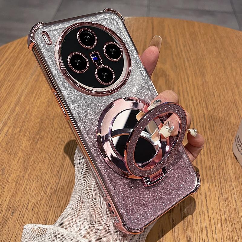 Блестящий противоударный силиконовый чехол с четырьмя углами для VIVO X300 Pro X 300 Зеркальный магнитный держатель-подставка Мягкая накладка для VIVO X300pro