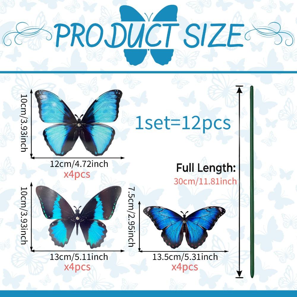 12PCS 3D Butterfly Butterfly Lawn Ornament Landscape Decoration Flower Pot Stakes for Flower Pots