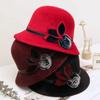 Ladies Casual Basin Hat Bowler Hat With Flower Wool Hats Fedoras Cap Dome Hat