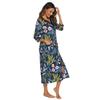Women’s Robes Printed V Neck 3/4 Sleeve Dressing Gown Spring Autumn Pajamas Nightgown Casual Home Wear Zip Up Long Bathrobes