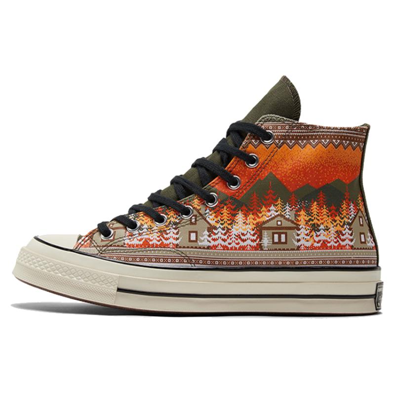 Converse 1970-е Chuck Taylor All Star Рождественский принт Повседневные высокие эспадрильи Унисекс Оранжевый Зеленый