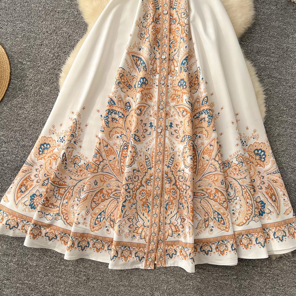 Chic Slim Single Breasted Elegant Sashes Print Vintage Dress Elegant High Street Korean Evening Dress