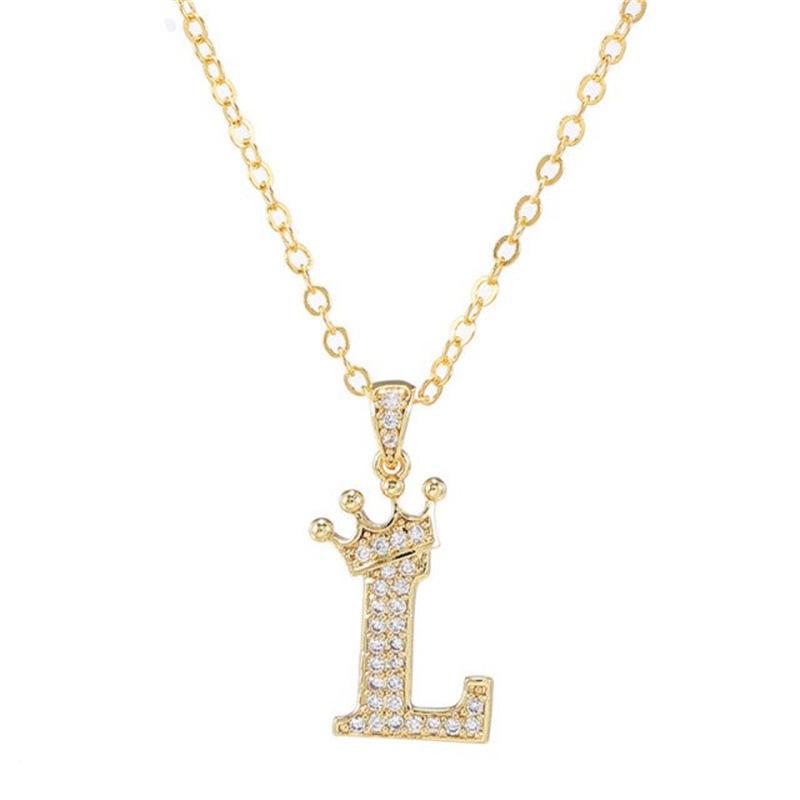 Unisex Fashion Crown A-Z Alphabet Pendant Vintage Chain Necklaces Hip-Hop Style Crystal Zircon Punk MIT