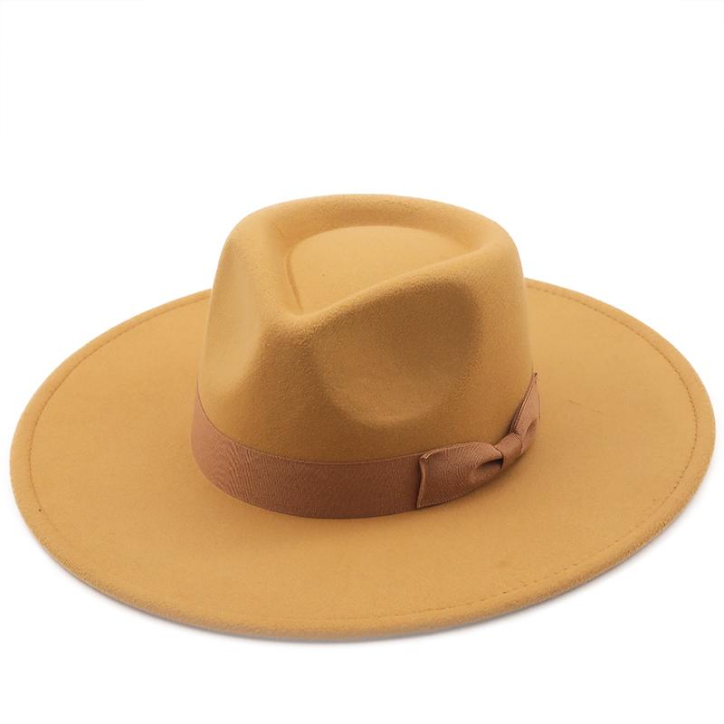 Простые британские стильные мужские и женские зимние шерстяные шляпы-федоры 9 см с большими полями, дерби, свадебные церковные джазовые шляпы