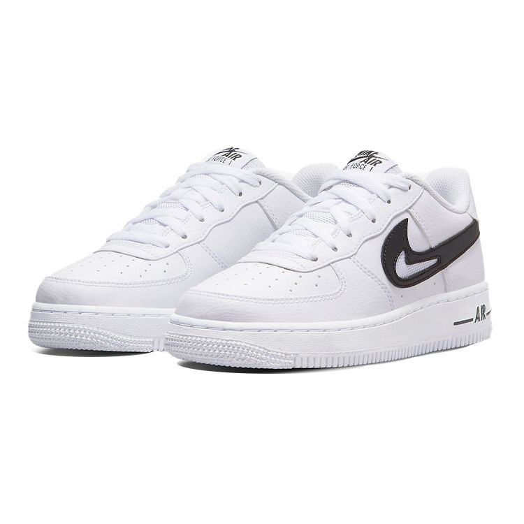 Nike Air Force 1 07 GS Cut Out Swoosh - White Black Kids Sneakers DR7889-100