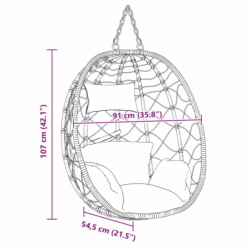 Hanging Egg Chair Coffee Brown 91.5 x 54.5 x 107 cm Poly Rattan