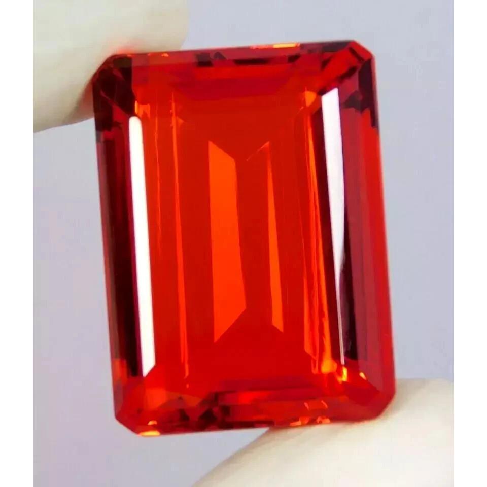 Stunning Red Orange Mexican Opal Natural Emerald Cut 70+ Ct Certified Gemstone