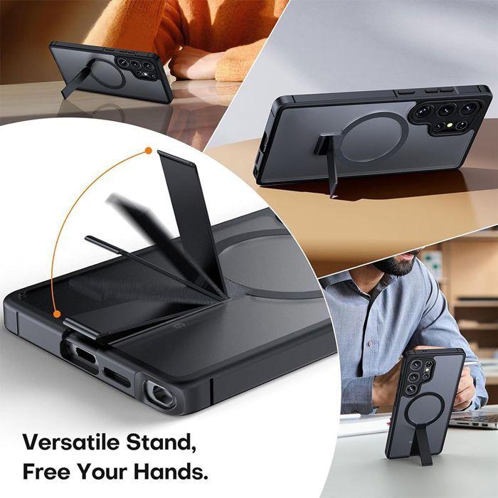 Protective Case - BOOLING - for Samsung Galaxy S23 Ultra - Hybrid Protection - Magnetic Support - Black