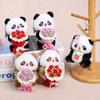 Panda Holding Flowers Keychain Cute Plush Stuffed Animal with Knitted Bouquet