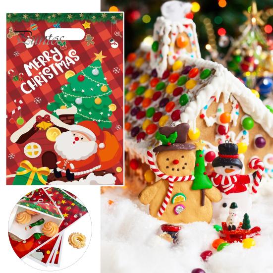20Pcs Christmas Gift Bag Festive Candy Cookie Bag Santa Claus Deer Pattern Packaging Bag for Holiday Decor